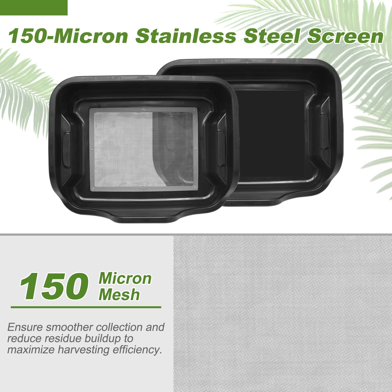 Bandeja de Recorte con Filtro Polen de 150 Micras, Trim Tray Bin Recipiente de Recolección ergonómico, Tamiz para Secar Flores Plantas Hierbas, Negro