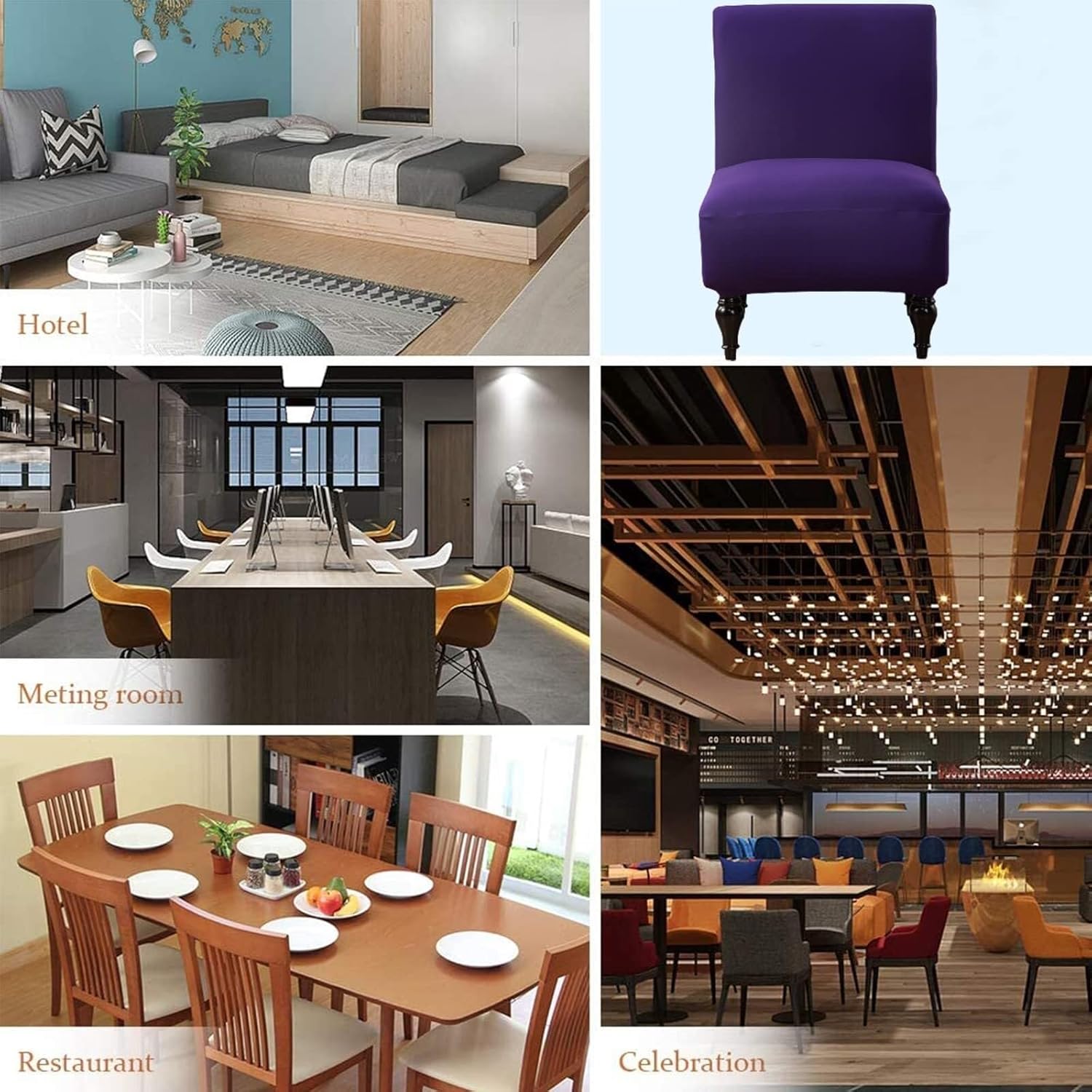 Stretch Accent Chair Slipcovers - Removable Washable Armless Protector, Dust-Resistant Solid Color Furniture Cover(Purple,6)