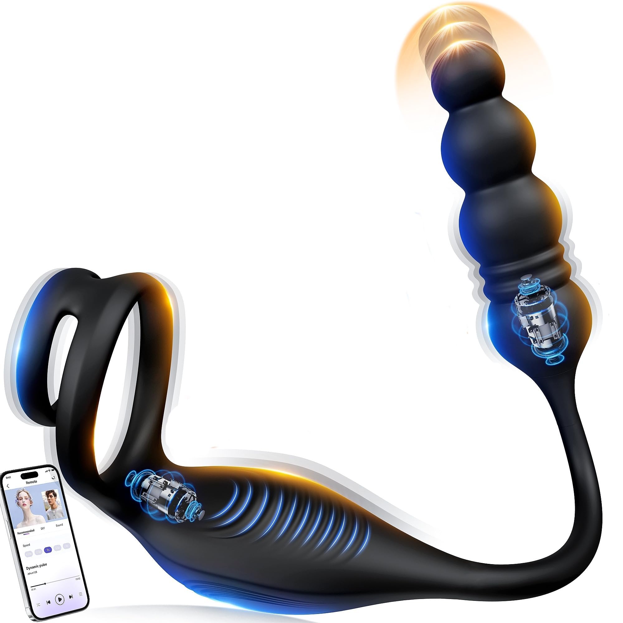 Poignée de l'anneau de massage de la prostate, érotique masculin, érotique masculin avec vibration, articles érotiques masculins : 9 modes d'extension et de vibration