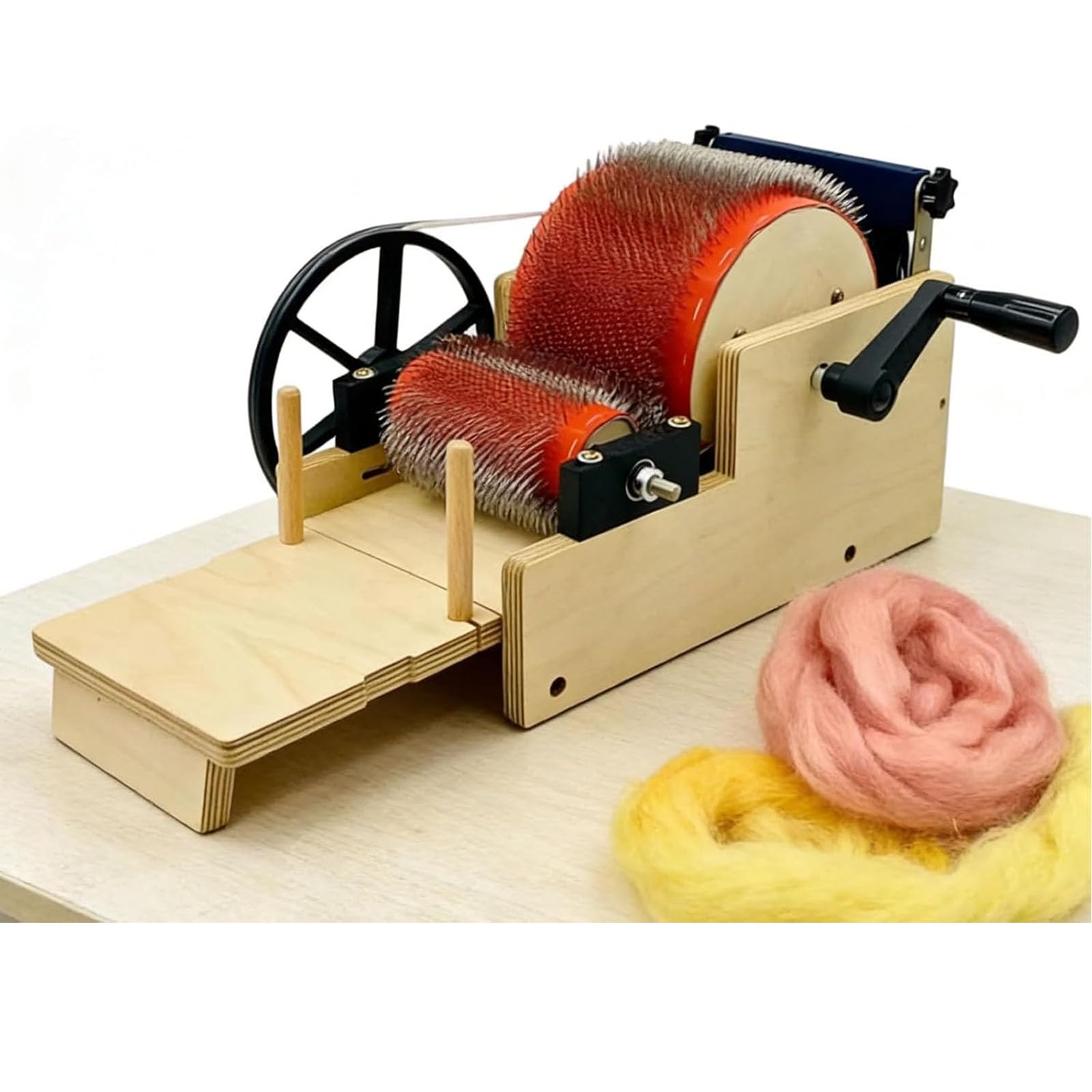 Fnotlfue Manual Drum Carder, Wooden Wool Fiber Carding Machine, Fast Color Blending, Combing And Spinning, 12Cm/24Cm Carding Width For Needle Felting And Diy Crafts 24Cm