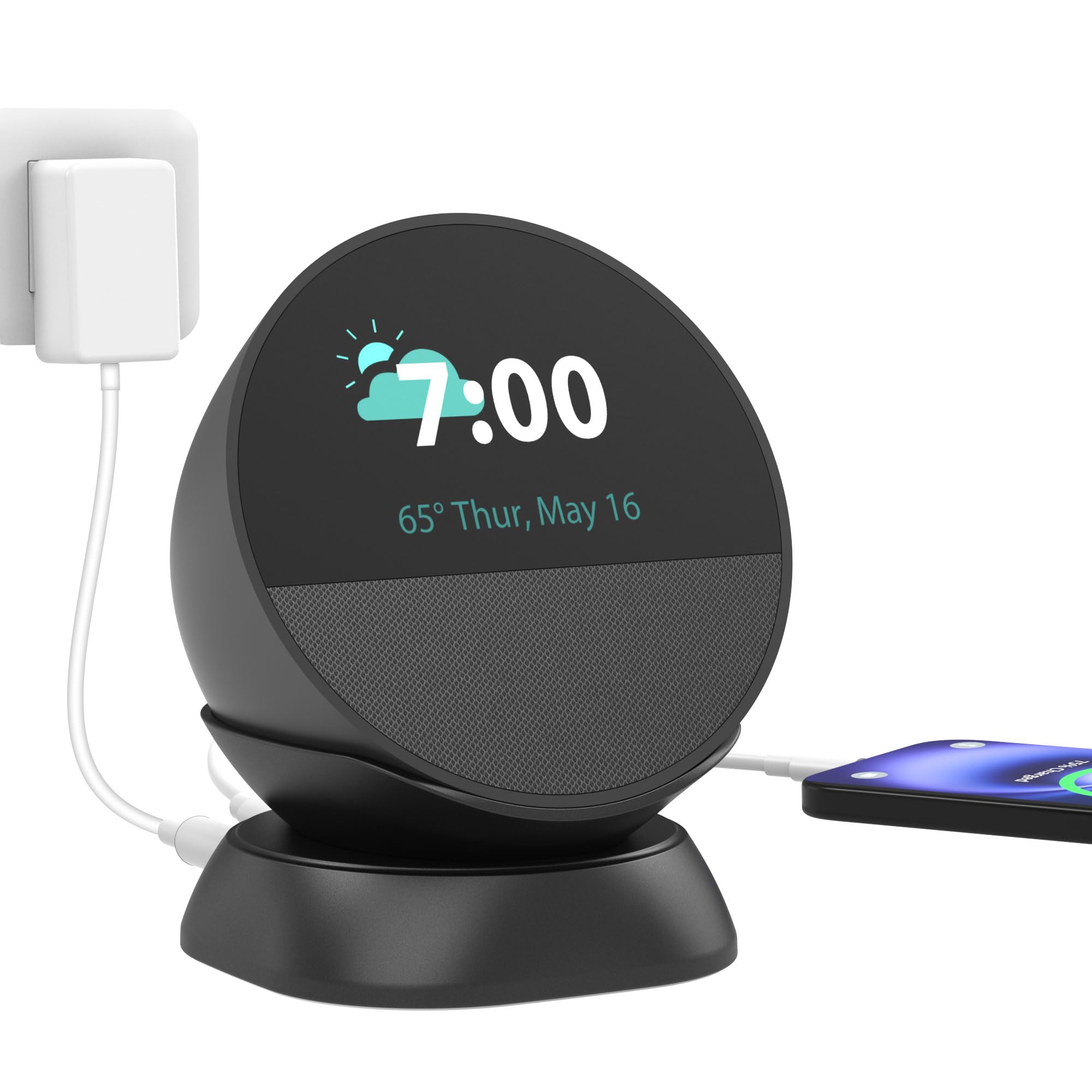 PlusAcc Supporto per Spot e Smartphone – Supporto da scrivania con porte di ricarica USB-C e USB-A, Supporto da tavolo compatibile con Spot/iPhone/Samsung (Nero)