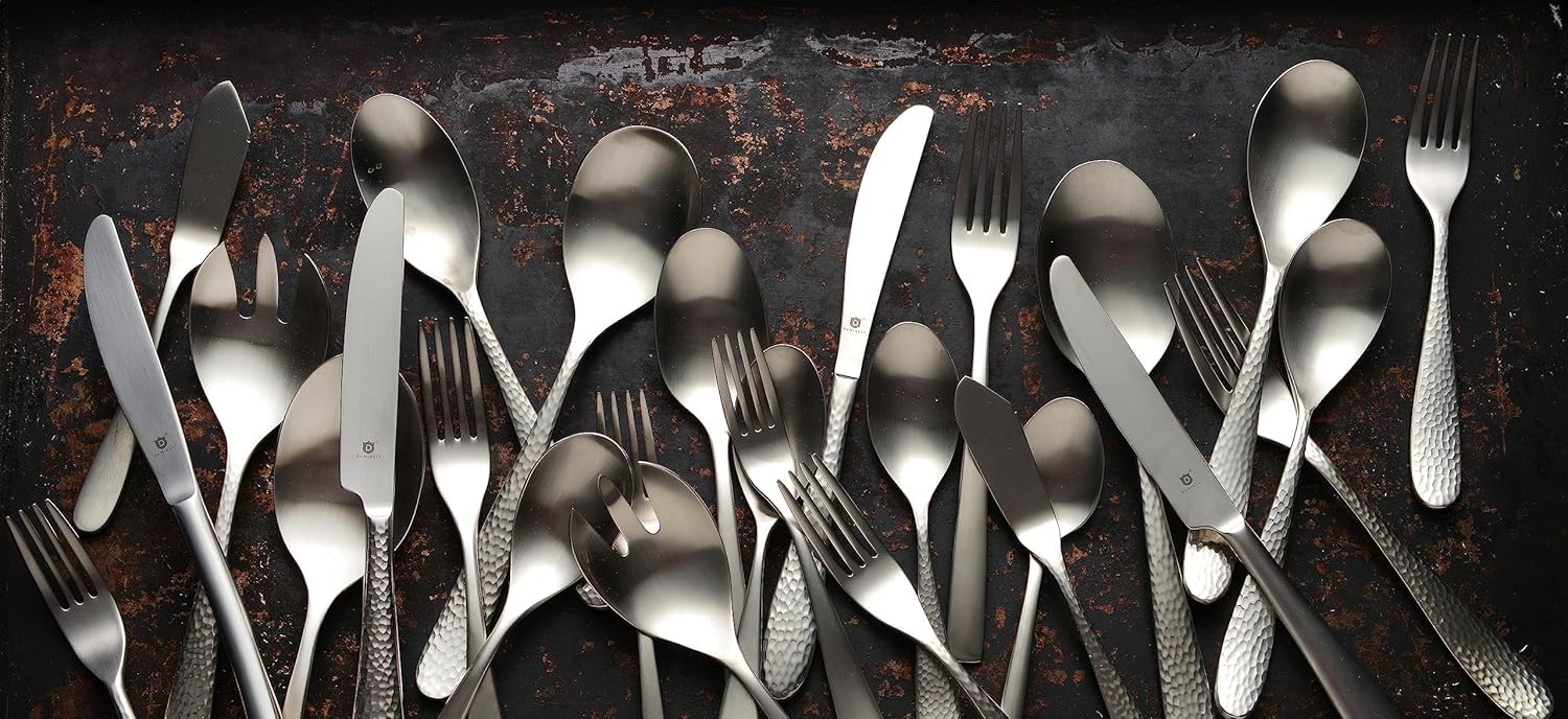 Danialli Mattes Besteck-Set, 18/10 Edelstahl, satiniertes Besteck, modernes gebürstetes Finish, spülmaschinenfest und langlebig, langlebig (40-teilig, elegant)