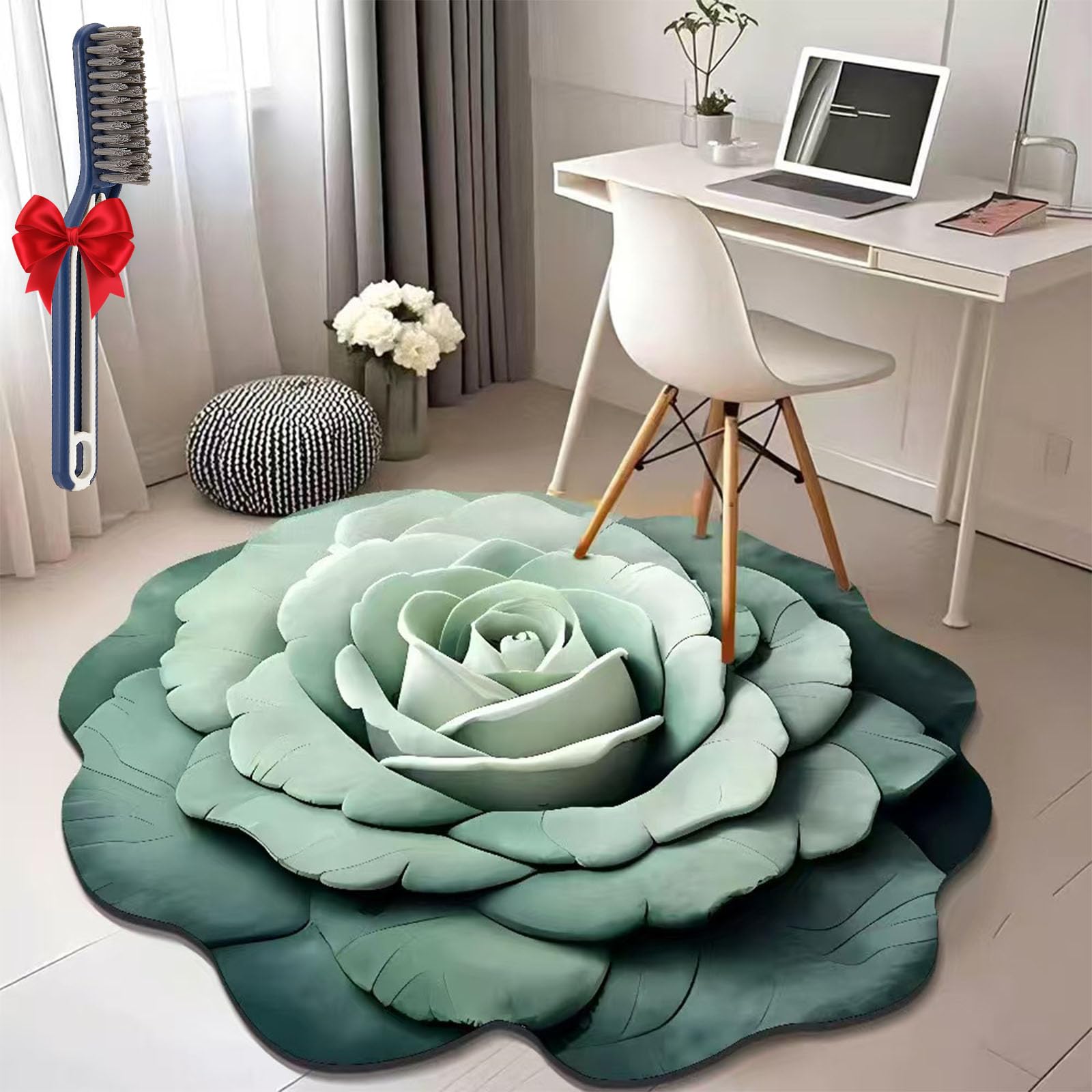 Floral Plush & Diatomaceous Earth Floor Mat, 3D Visual Flower Shaped Diatom Mud Floor Rugs Set of 2, Non-Slip Super Absorbent Quick Drying Bath Rugs