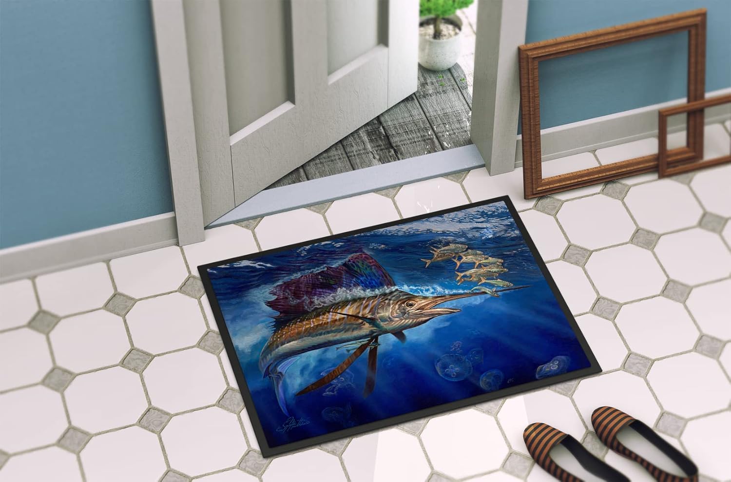 Caroline's Treasures JMA2010MAT Majesty Sailfish Doormat 18x27 Front Door Mat Indoor Outdoor Rugs for Entryway, Non Slip Washable Low Pile, 18H X 27W