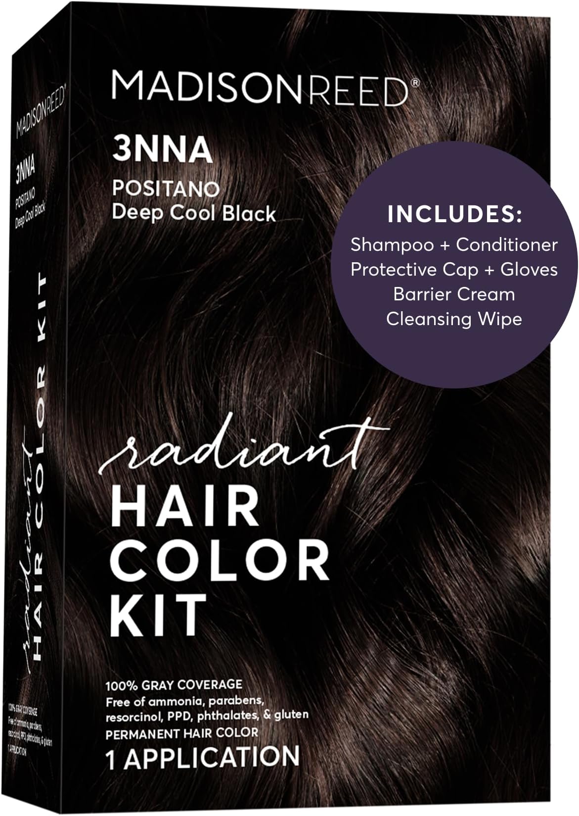 Madison Reed Radiant Hair Color Kit - 3NNA Cool Black-Brown with Ash Undertones (Positano Black), Dimensional Gray Hair Blending Permanent Hair Dye, PPD-Free & Ammonia-Free, 1 Pack