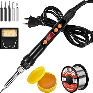 Soldering Iron,120W Soldering Gun, 9-in-1 Soldering Iron Kit with 4-Core Heating, Thermostatic Design & LCD Display,5pcs Soldering Tips, Solder Flux