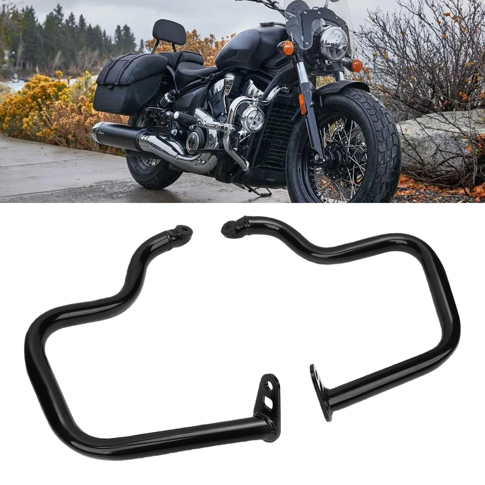 Fockety Drążek Ochronny Osłony Silnika, Stalowy Drążek Ochronny Autostrady, Wymiana Osłony Zderzaka Silnika, Akcesoria Motocyklowe do Indian Sport Scout Sixty 2025 (czarny)