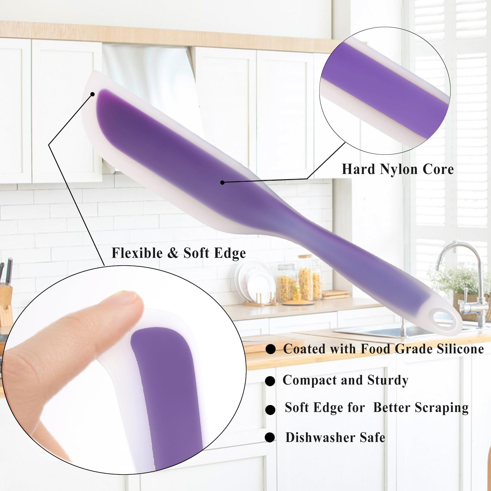 Espátula de cocina flexible con forma de cuchillo de silicona antiadherente, utensilios de cocina con núcleo de nailon (morado (juego de 2))