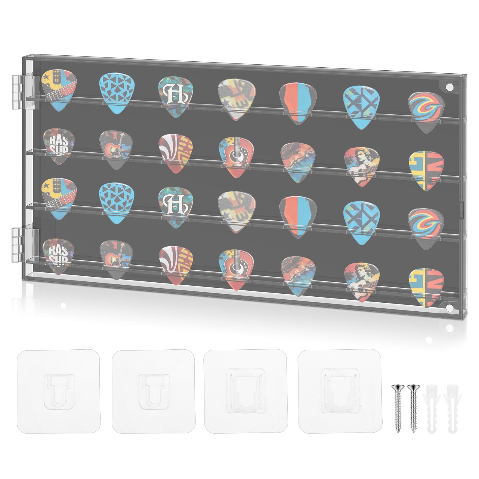 Guitar Pick Display Case, Wall Mountable Guitars Pick Holder with 28 Slots Guitar Picks Display Frame for Living Room, Studies, Music Room and Offices, Gifts for Music Lovers, Collector and Guitarist