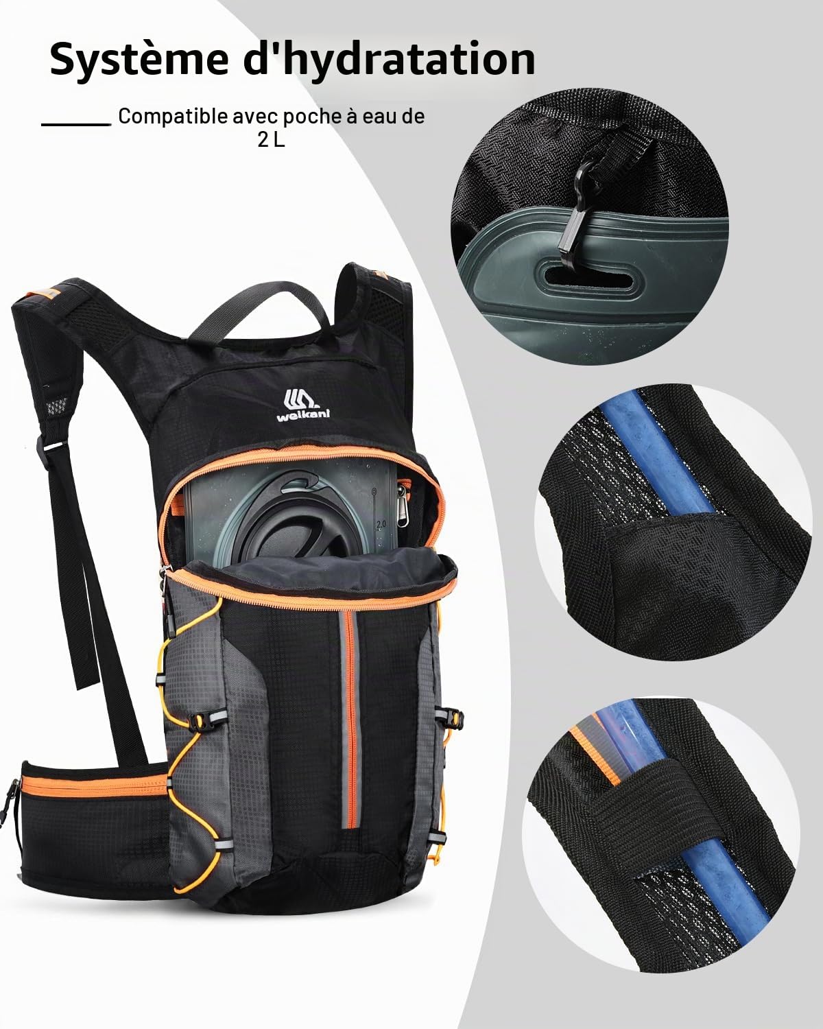 Sac à Dos Vélo Pliable Ultraléger, 6L Petit Sac VTT Homme Femme avec Filet à Casque, Mini Sac randonnée pour Sport Ski Cyclisme Camping, Orange