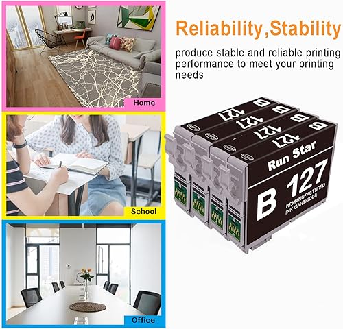 Miniatura 5 de Run Star 4 cartuchos de tinta remanufacturados negros 127 para Epson 127 T127 uso en impresoras WF-3520 WF-3540 WF-7010 WF-7510 WF-7520 545 530 625