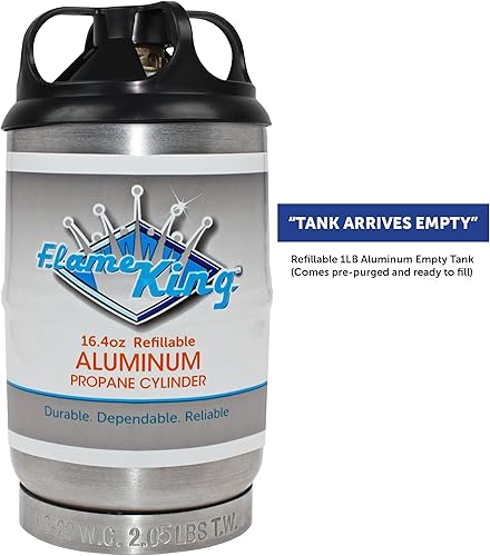 Vista 4 de Flame King Tanque de Cilindro de Propano de Aluminio Vacío de 1LB - Resistente a la Corrosión y Libre de Óxido, Ideal para Acampar y Pequeños