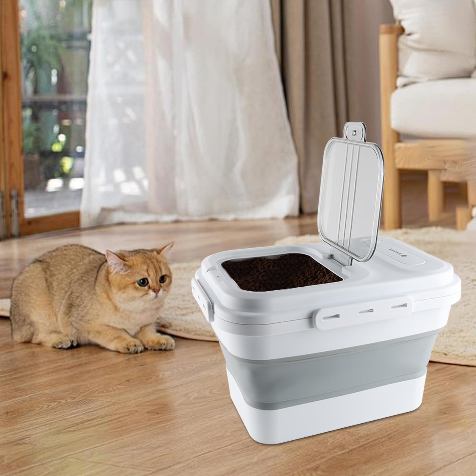 Conteneur pour nourriture pour chiens, 10 kg, pour chiens et chats, avec cuillère, pliable, pour aliments pour animaux domestiques, pour conserver les aliments pour animaux