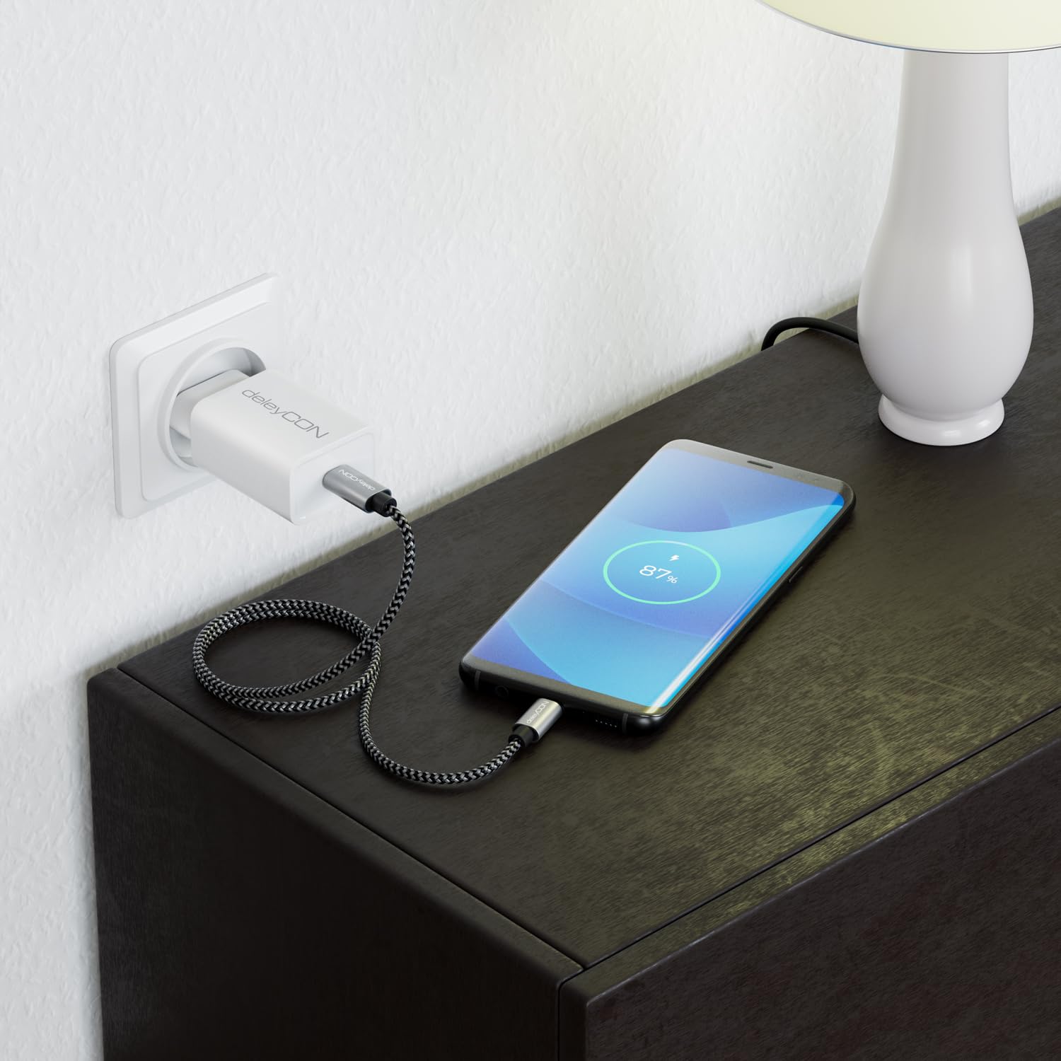 deleyCON 0,30m USB C a Micro USB Cavo Adattatore 30cm Corto - Cavo di Ricarica e Cavo Dati in Entrambe le Direzioni - Compatibile con Telefoni Cellulari Smartphone Tablet Caricabatterie ecc. - Nero