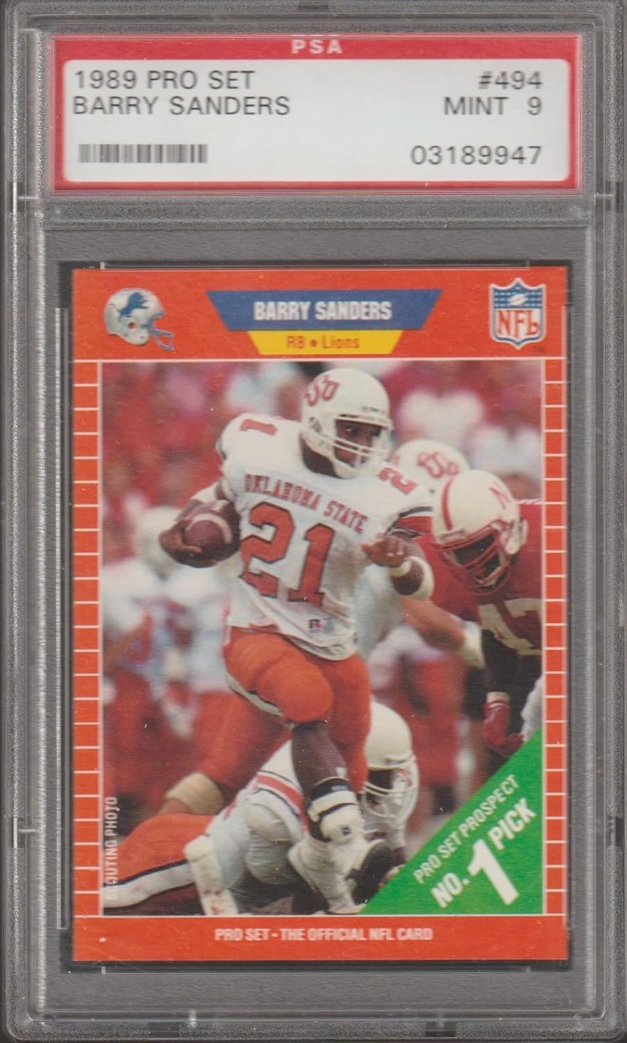1989 Pro Set Barry Sanders Lions Rookie Football Card PSA Mint 9