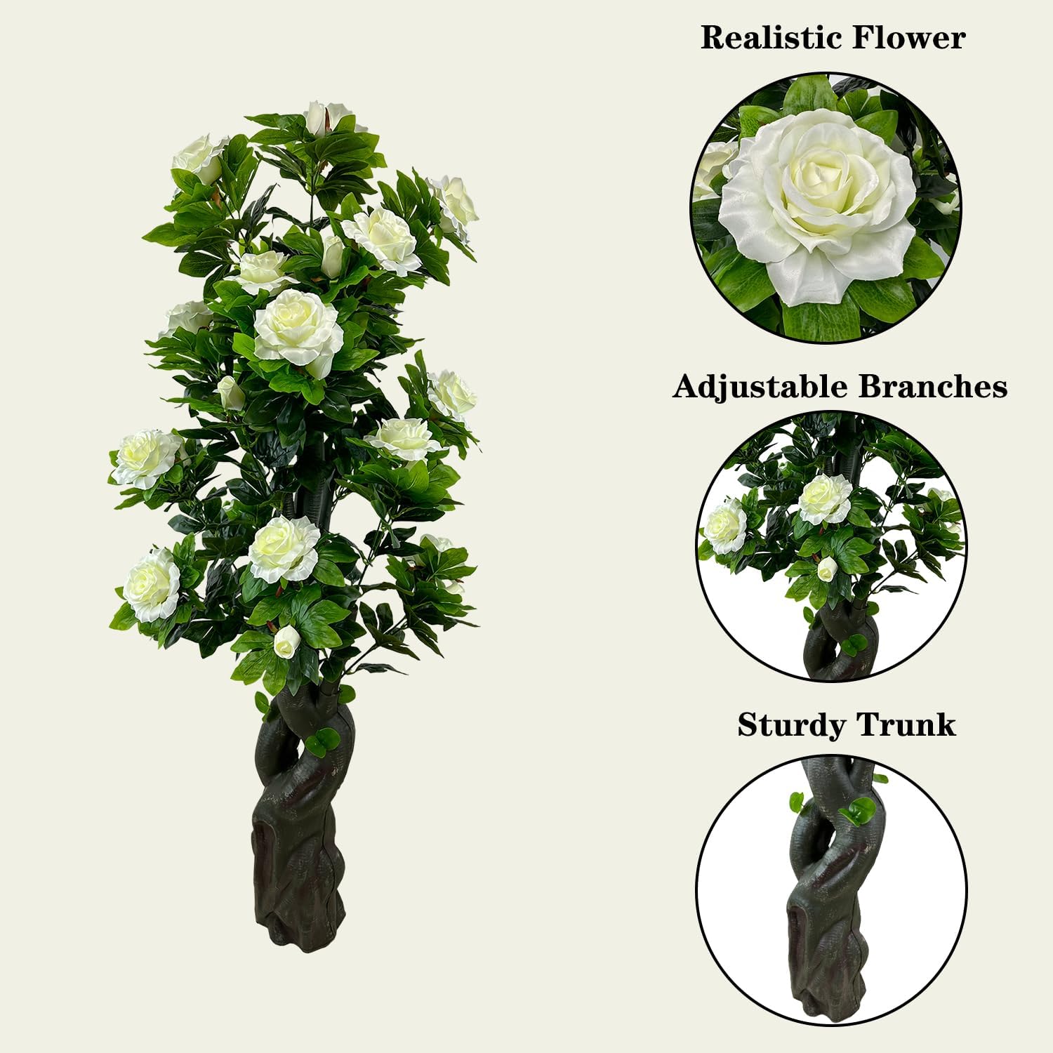 Artificial Rose Tree 5.6ft, 2 Pack White Faux Rose Tree for Indoor Outdoor Decor, Wedding Ceremony, Party Event, Home Corner Decoration