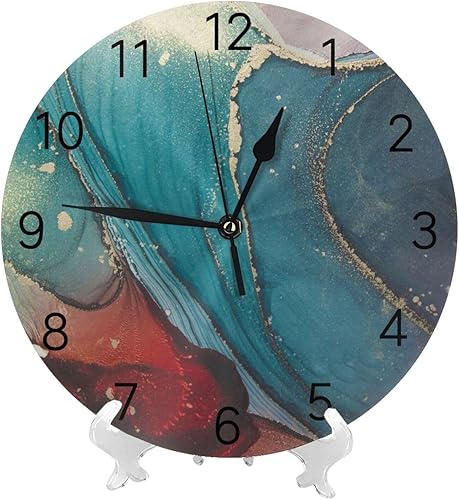 Miniatura 2 de Reloj de pared para sala de estar, dormitorio, tinta azul oscuro y roja, textura de mármol, silencioso, sin tictac, funciona con pilas, para el