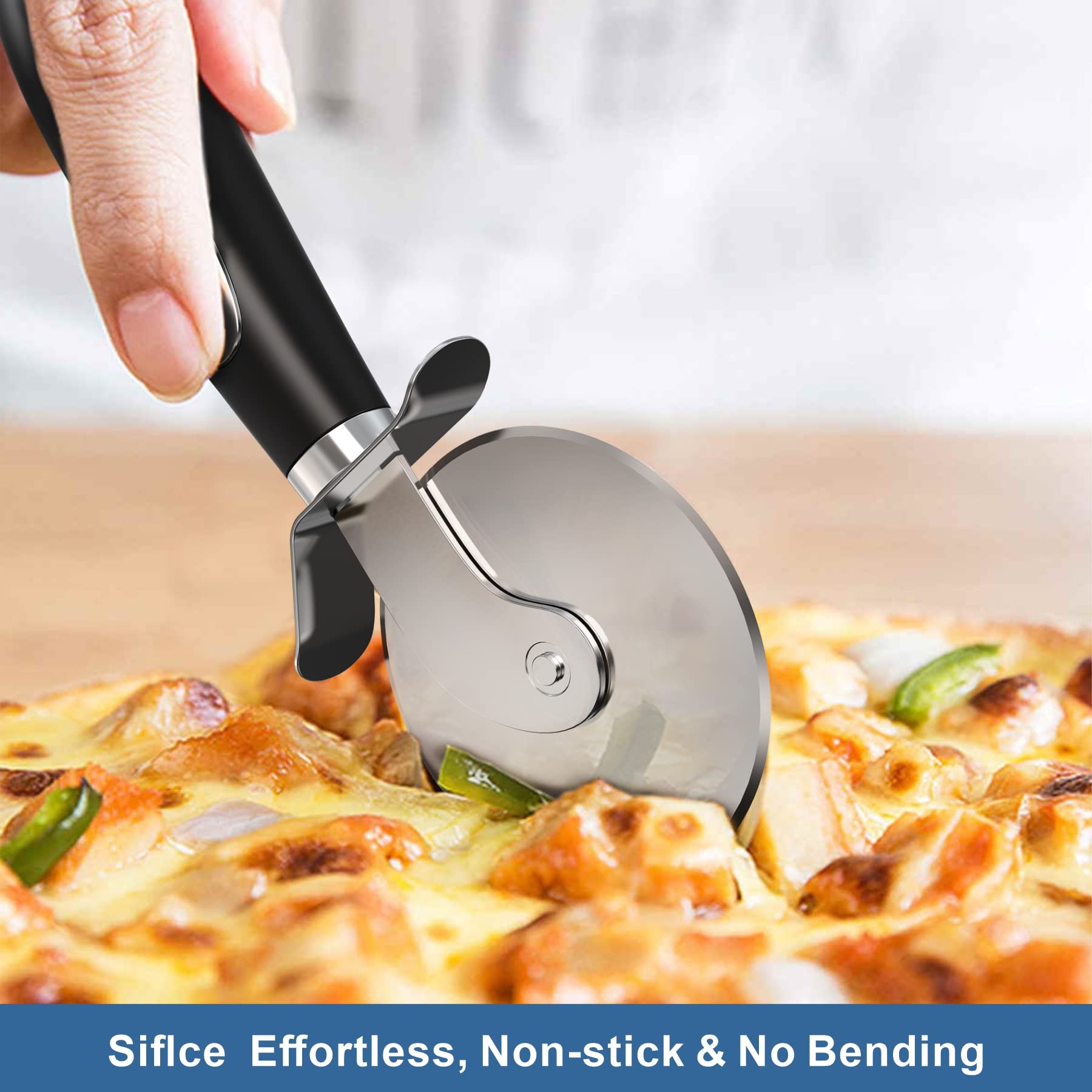 2PCS Pizza Wheel Cutter and Pie Server - Non-Slip Handle, Sharp Stainless Steel Pizza Slicer