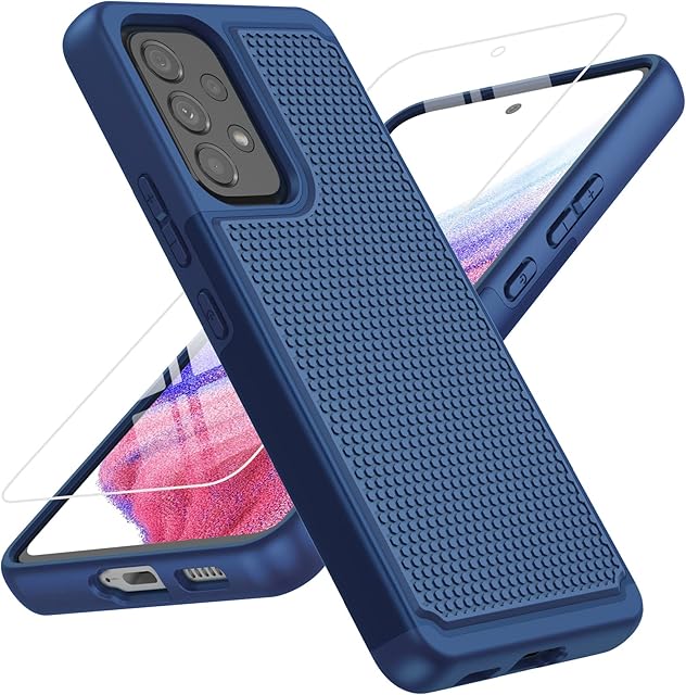 Case for Samsung Galaxy A53 5G: Dual Layer Shockproof Protection Phone Case - Military Grade Drop Protective Matte Rugged Tough Hard Back Cover (Blue)