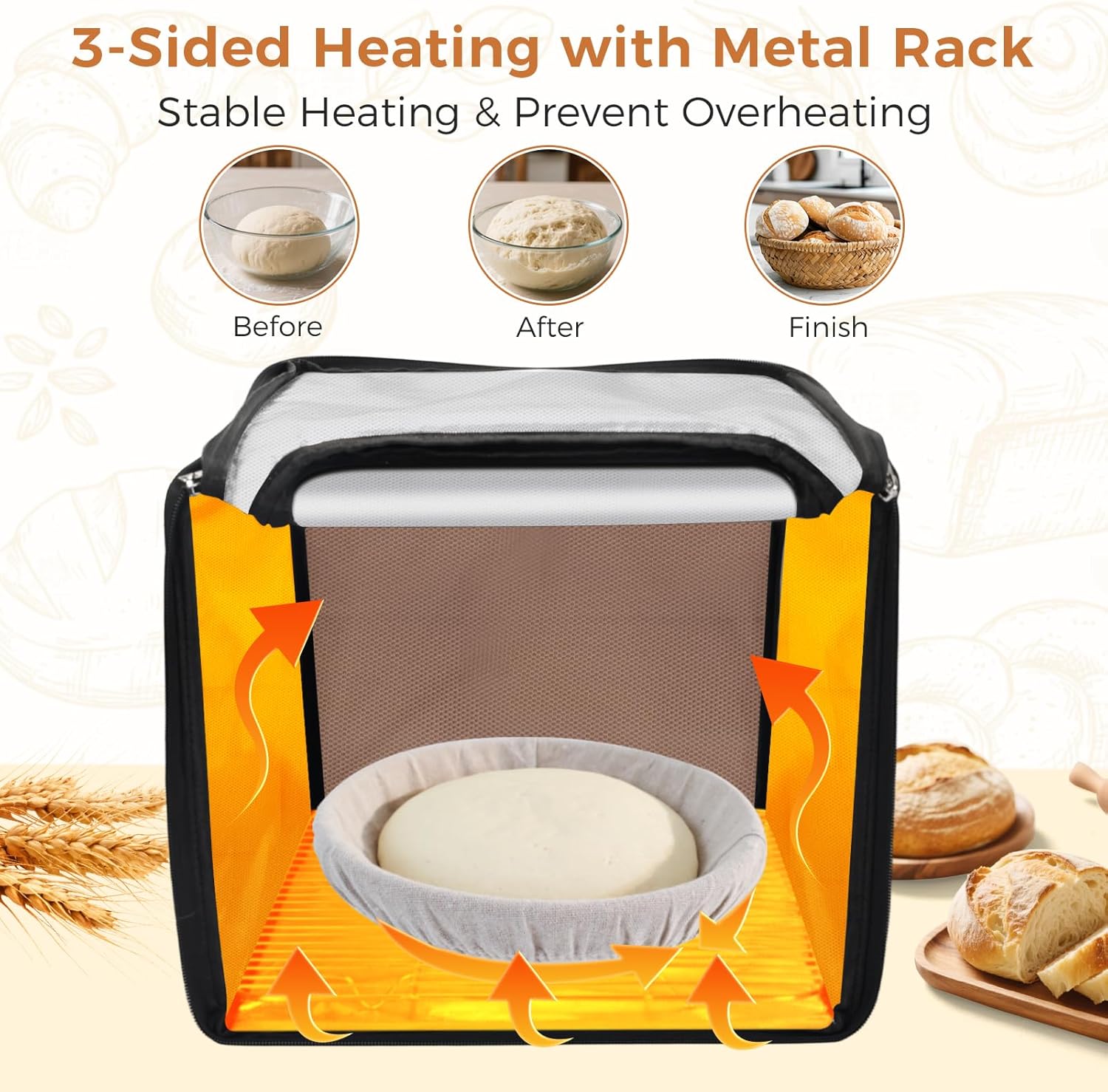 Homelove Folding Bread Proofing Box - Dough Proofer with 65-125℉ Temp Control & 25-Timer, Sourdough Starter Warmer with Metal Rack & Humidity Meter for Sourdough, Bread Baking, Pizza, Yogurt, Kombucha