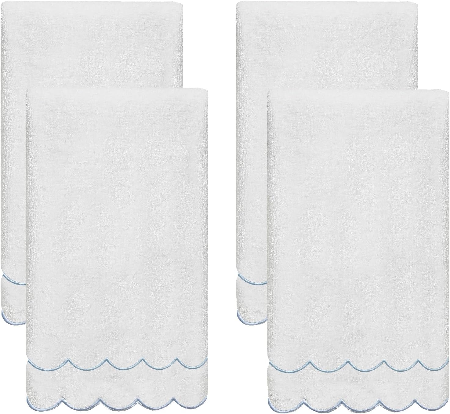 100% Cotton Scalloped Hand Towels 600 GSM Embroidered Soft Absorbent Decorative Bath Towels for Bathroom Hotel Spa Yoga Sport Blue 4-Pack 27" L x 16" W