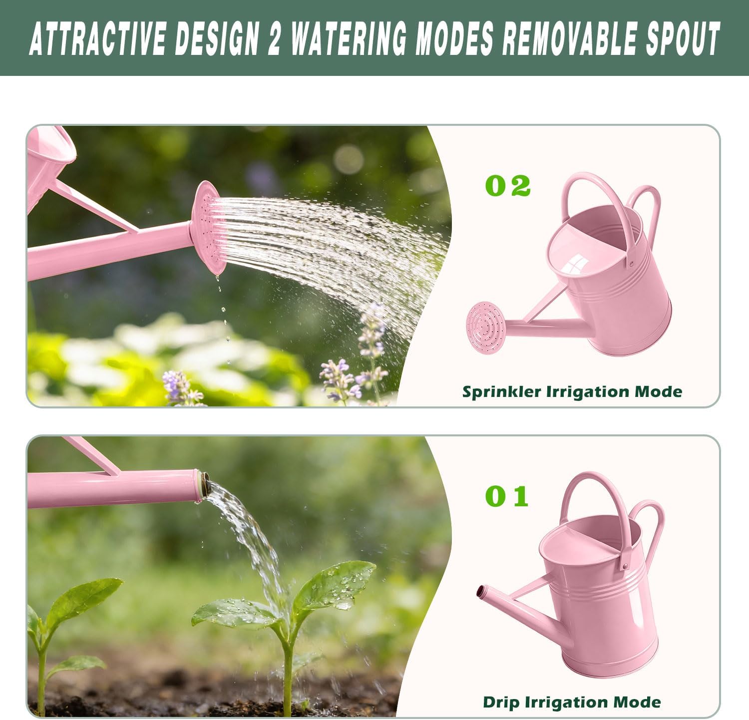 6.5L Metal Watering Can for Outdoor & Indoor Plants, Galvanized Steel Metal Water Can with Removable Spout, Movable Top Handle, Rust-Resistant Watering Pot for Garden, Lawn, Flowers