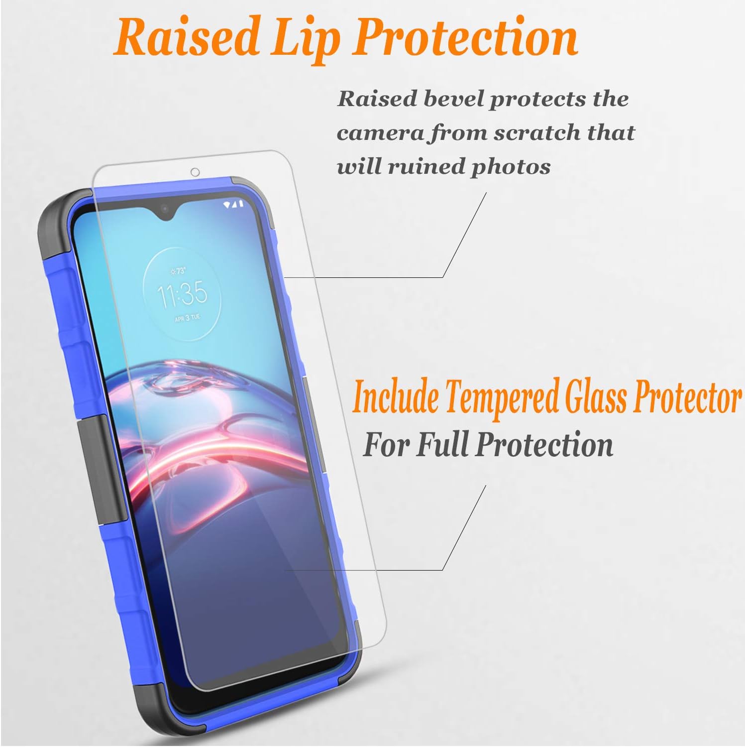 Compatible for Circlemalls Revvl 4 Case T-Mobile , with [Tempered Glass Screen Protector Included], 6 Feet Shockproof Heavy Duty Kickstand Cover with Belt Clip Holster - Blue