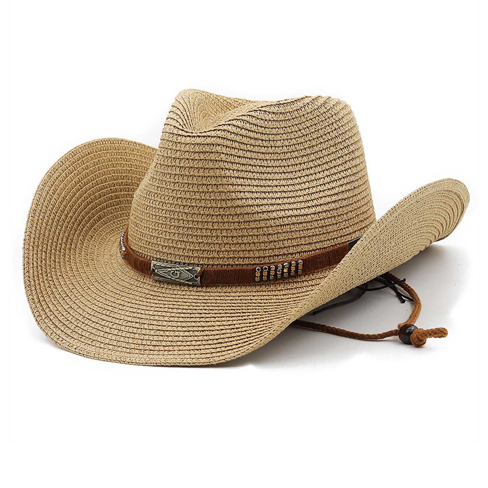 Generic Sombrero Vaquero Occidental Hombre Mujer Sombrero de Cowboy Western Cowgirl Hat Paja Panamá con Banda Sombrero de Playa Sombrero Visera de Verano