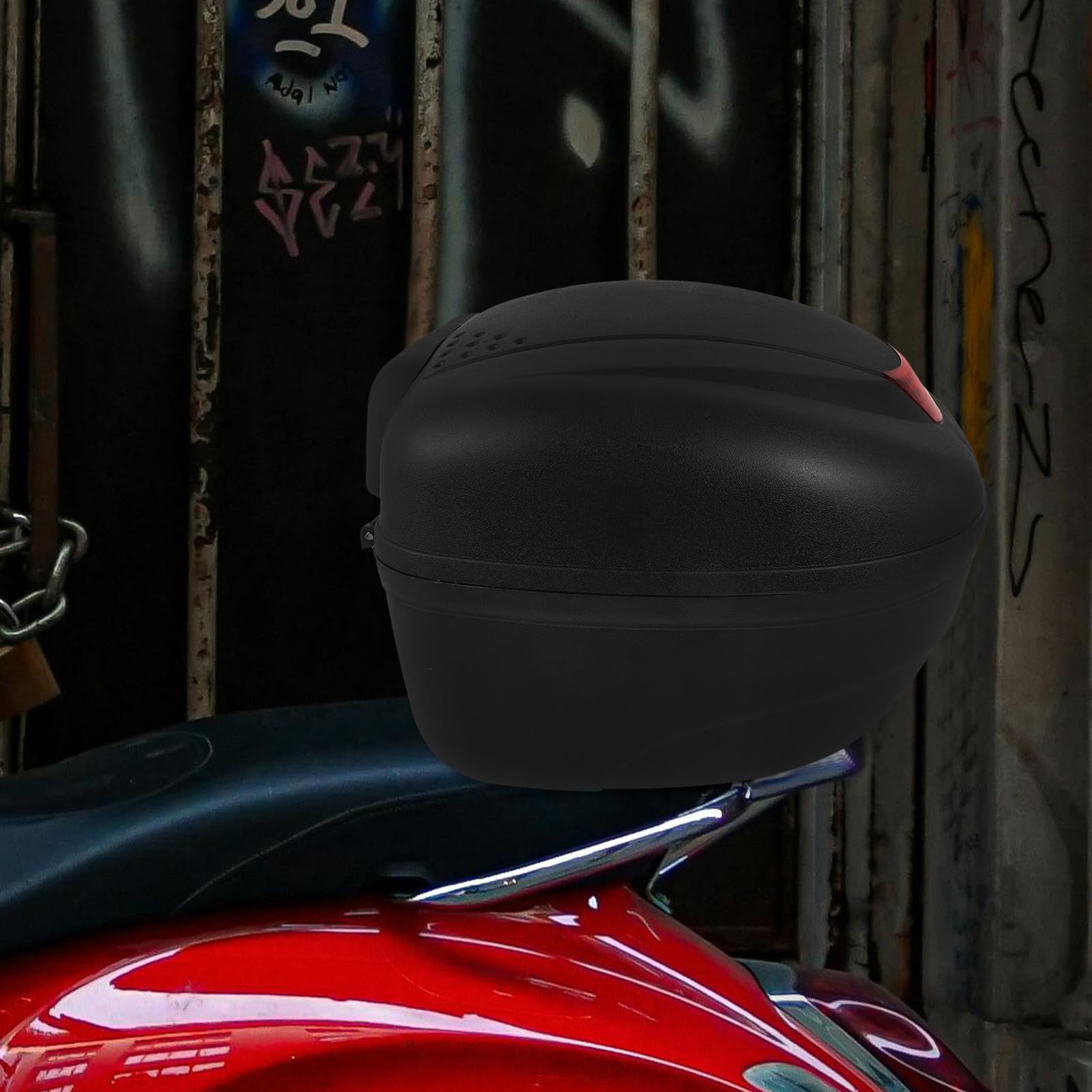 Bauletto per Moto Nero in Plastica Design Riflettente e Capacità Spaziosa, Resistente All'acqua e Usura, per Scooter e Motociclette