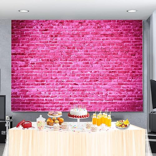 Miniatura 5 de Fondo de pared de ladrillo rosa de 8 x 6 pies, decoración de mesa de cumpleaños, graduación, fiesta, pancarta, fotografía, fondo de niña, joven,