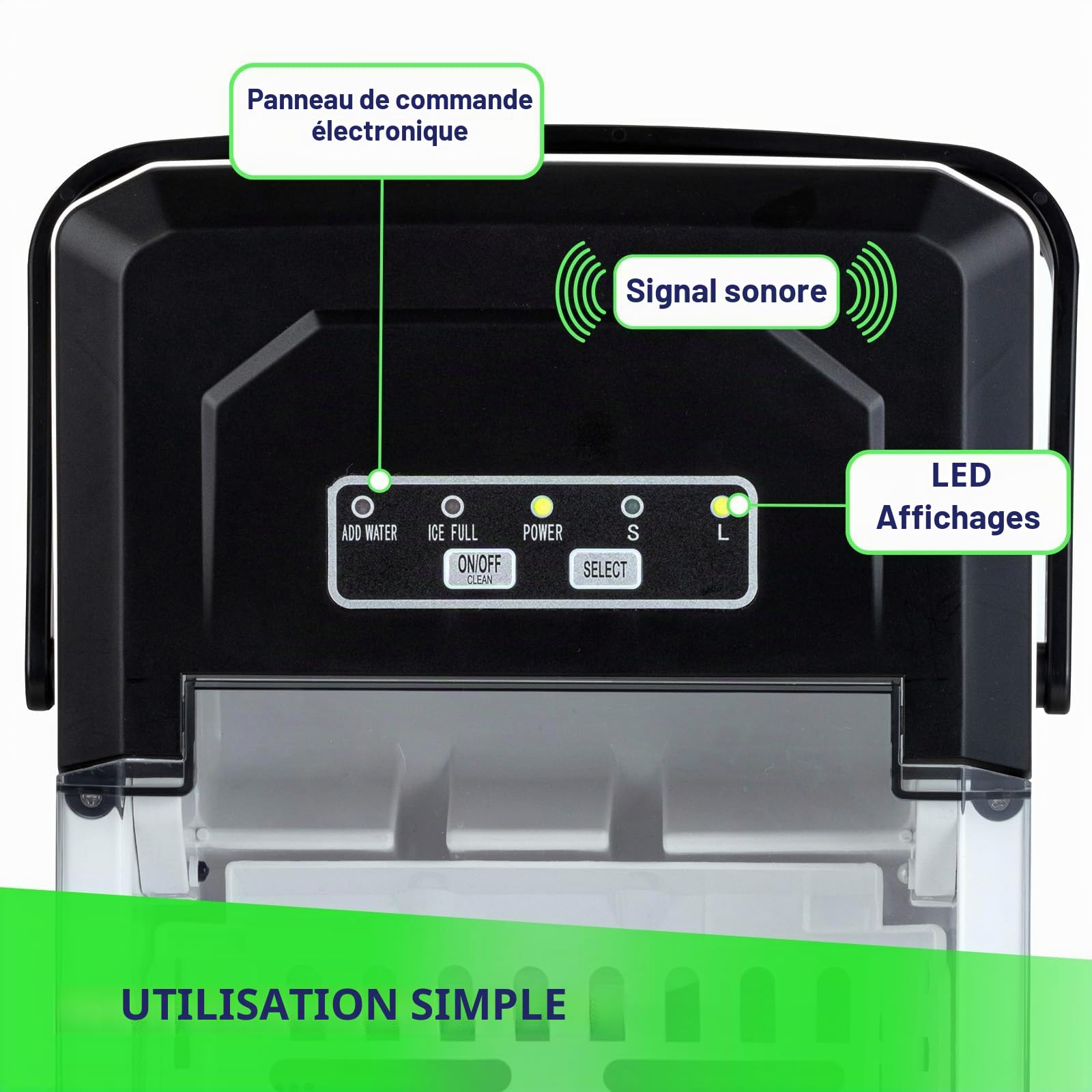 Machine à glaçons MPM – Portable en Acier Inoxydable avec Capacité de 12 kg – 2 Tailles de Glaçons au Choix – Fonction d’auto-nettoyage – Sans Raccordement à L’eau