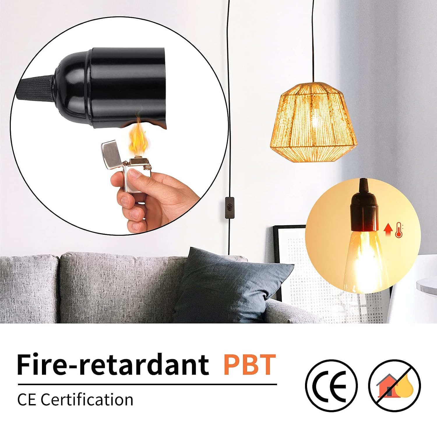 DiCUNO E26 Hanging Lantern Extension Cord Cable, Light Socket On Off Inline Cord Switch Control Lamp, 6.6 Feet (2M), Black, 1-Pack