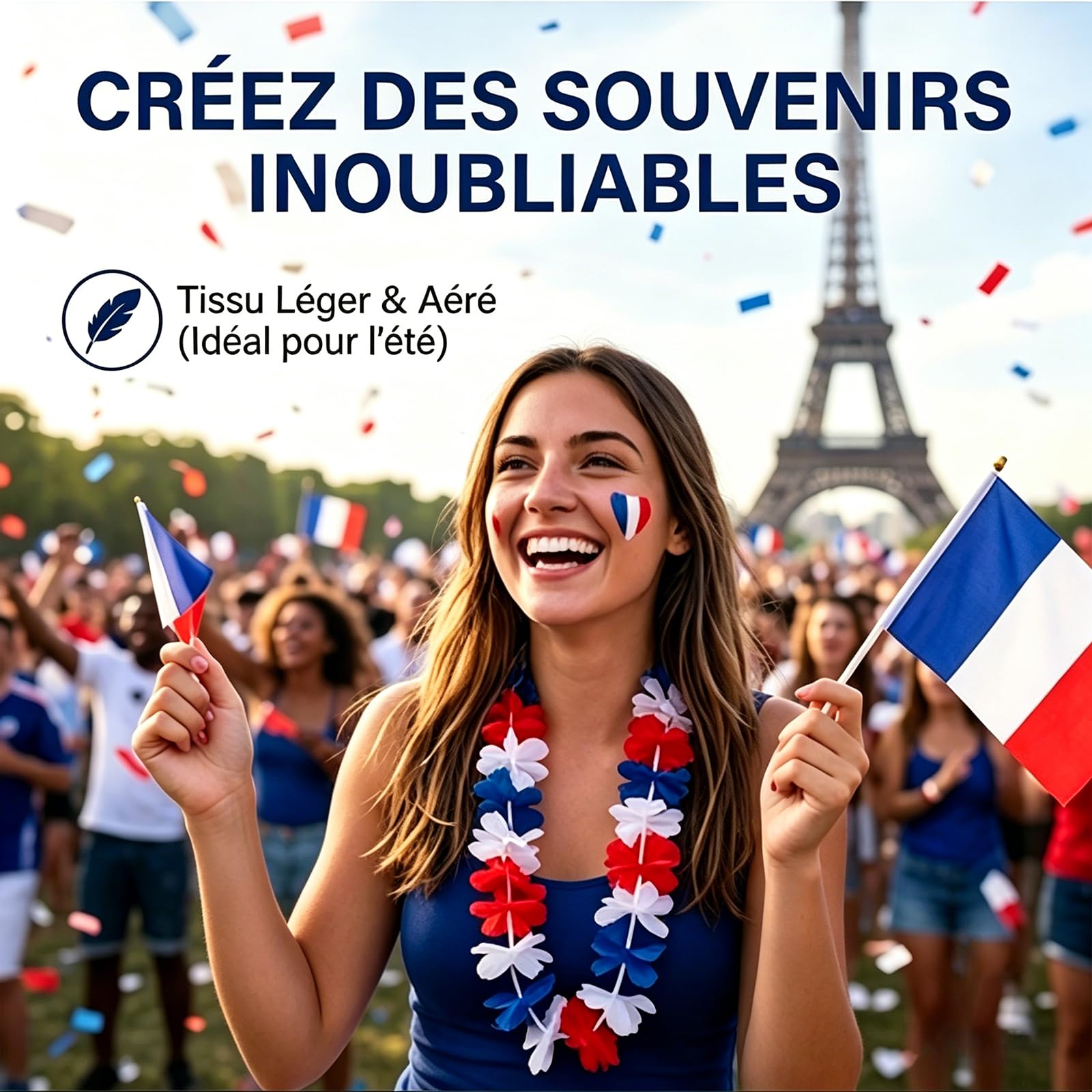 Kit Supporter Equipe de France, Collier Fleurs Bleu Blanc Rouge, Accessoires Tricolore pour Coupe du Monde 2026 Euro