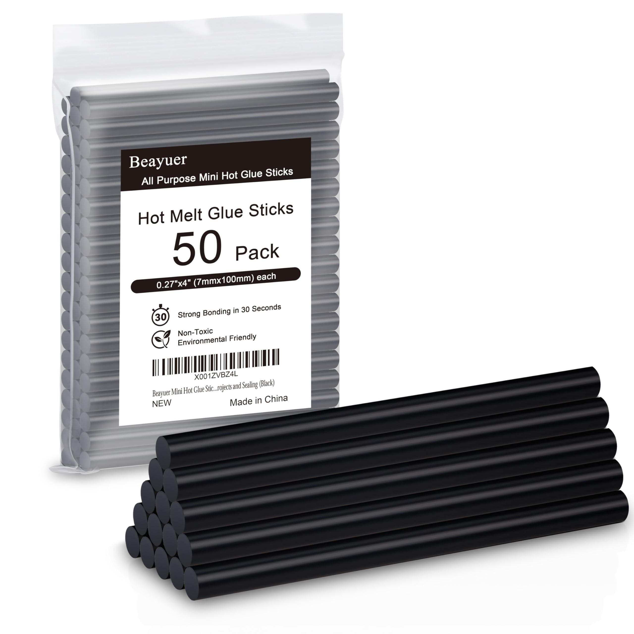 Beayuer Mini Hot Glue Sticks 7mm x 100mm 50 Pack for Most Small Hot Melt Glue Gun Black Hot Melt Adhesive Sticks Perfect for DIY Craft Projects and Sealing (Black)