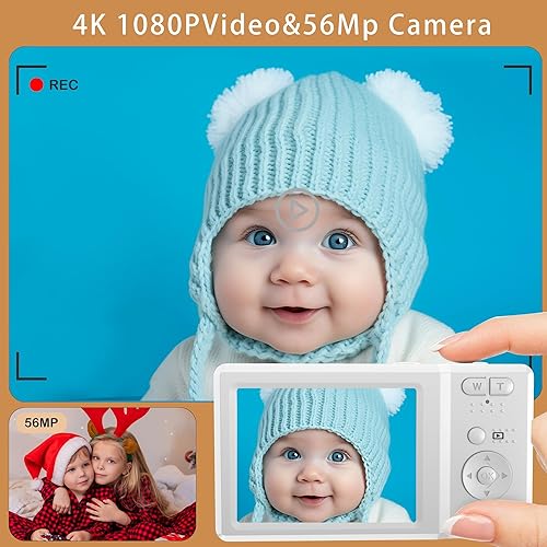 Vista 2 de Cámara digital FHD de 56 MP con zoom digital de 20X y enfoque automático, cámara de apuntar y disparar anti-vibración para niños, adultos
