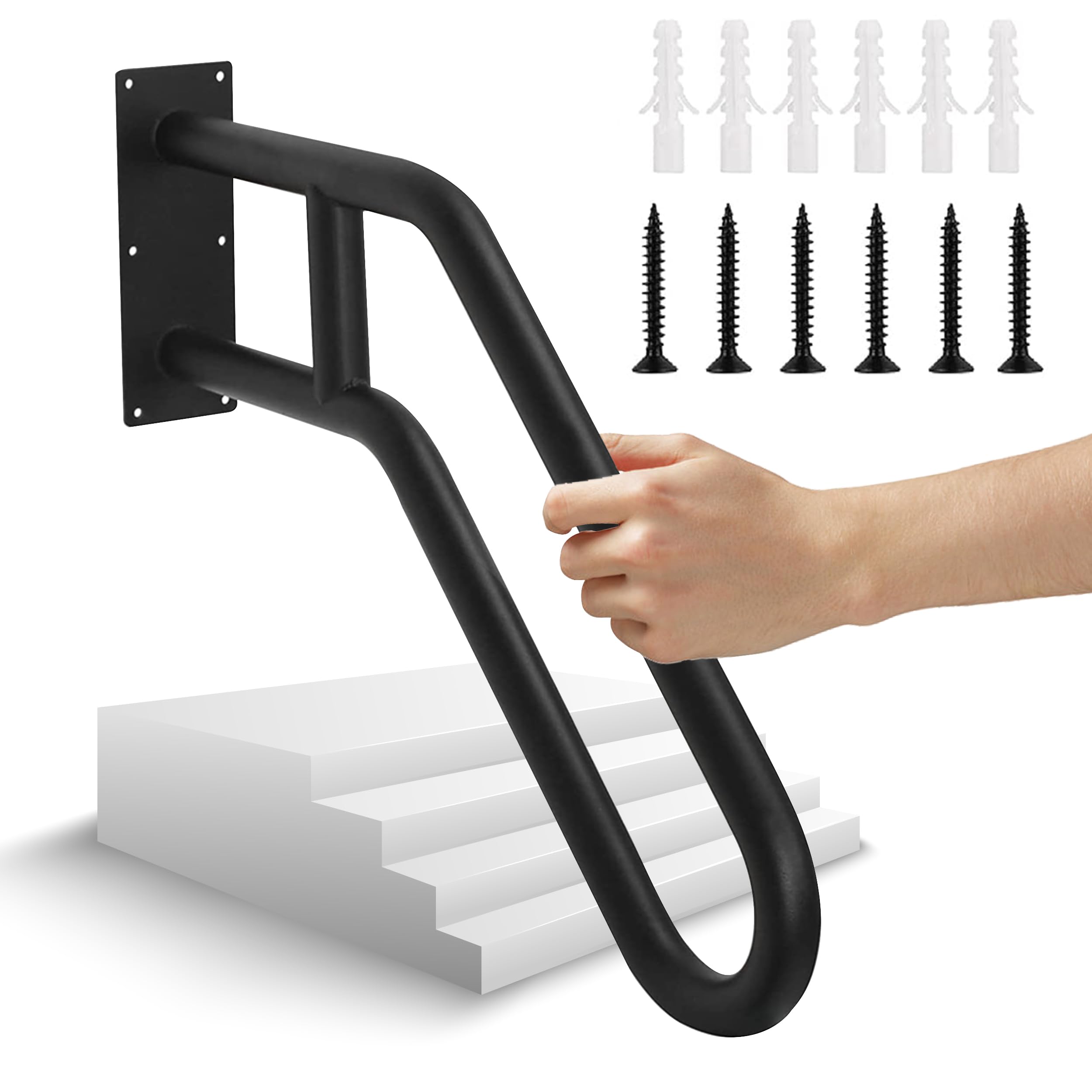 Upgraded Non Slip Handrails for Outdoor Steps U Shaped Stairs Railing Indoor, 26" Sturdy Metal Handrail for 1 to 3 Steps Stairs, Stair Handrail for The Elderly, Kids, Disabled, Pregnant