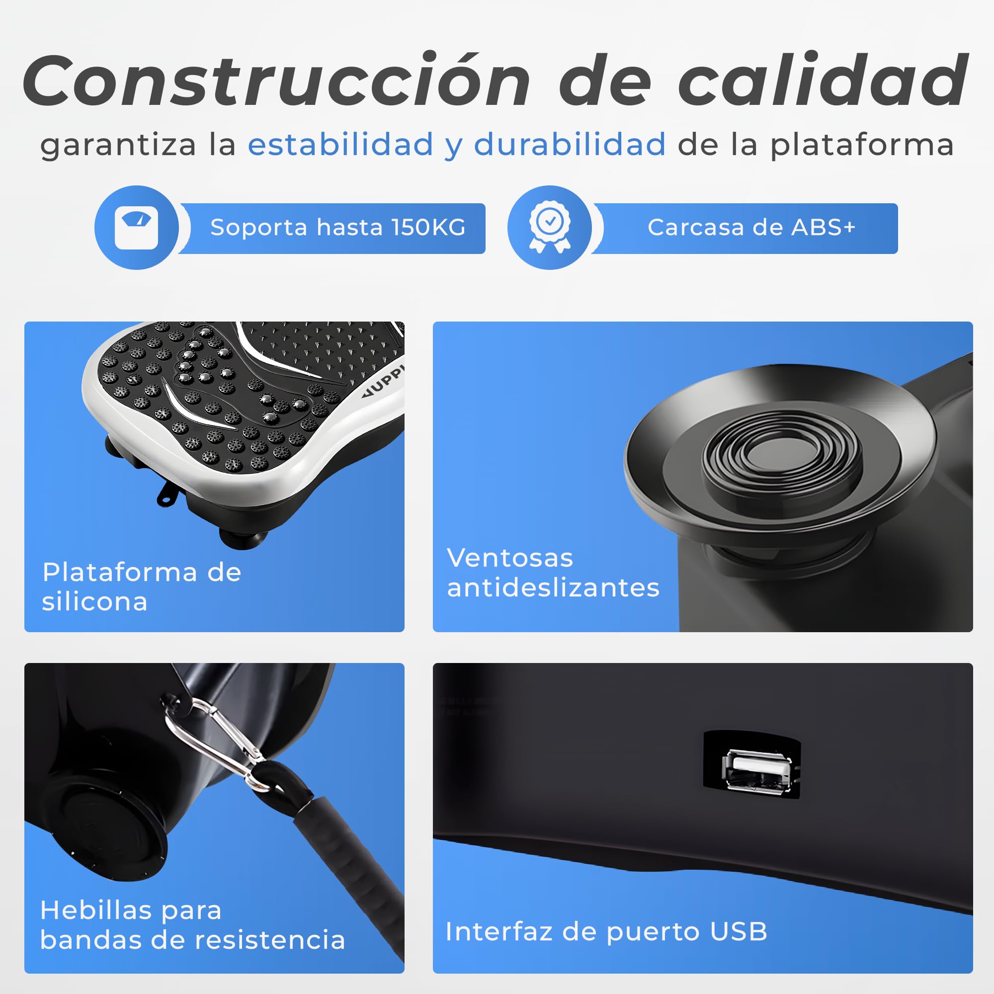 JUPPLIES Plataforma Vibratoria 200W - 5 Modos, 99 Velocidades, Bluetooth, Mando y 5 Bandas Elásticas - Plataforma Vibración Muscular para Adelgazar y Tonificar