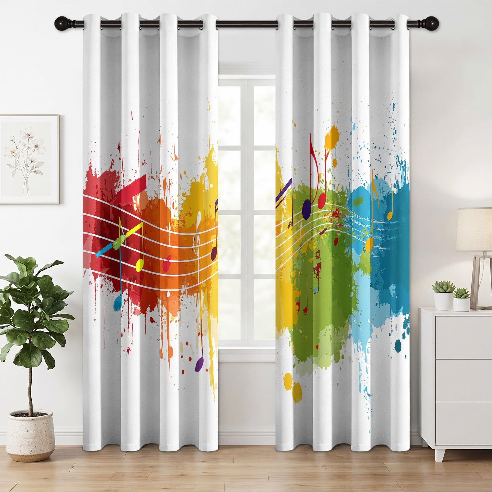 Zasłony zaciemniające 2 sztuki muzyka nuty, zasłony do salonu, izolowane termicznie zasłony z oczkami do pokoju dziecięcego sypialni, kolor, 140 x 245 cm