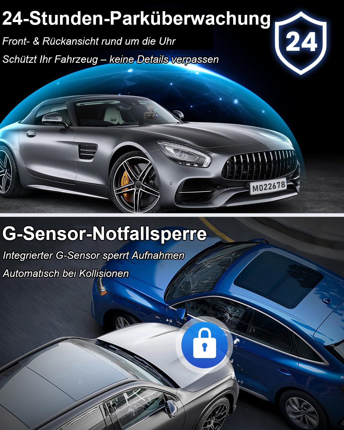 oryzoms 4K Dashcam mit 3,94" Bildschirm/Vorne & hinten/Autokamera mit 170° Weitwinkelansicht/Nachtsicht/Parküberwachung/G-Sensor –Loop-Aufnahme, ideal für sicheres Fahren