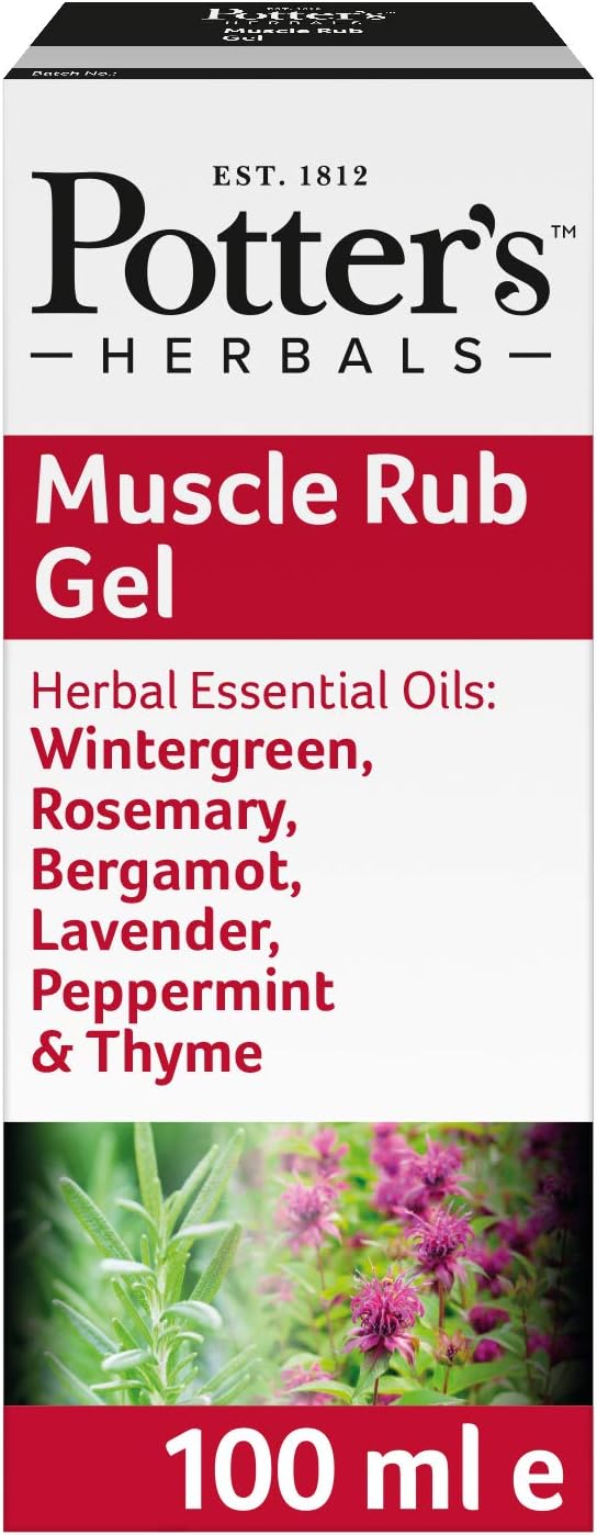 Potter's Herbals Muscle Rub Gel 100ml - Soothing & Lasting Revitalising Effect – Non Greasy – Quick Drying Gel – Muscular Pain Natural Relief with Wintergreen, Rosemary, Bergamot, Lavender, Peppermint