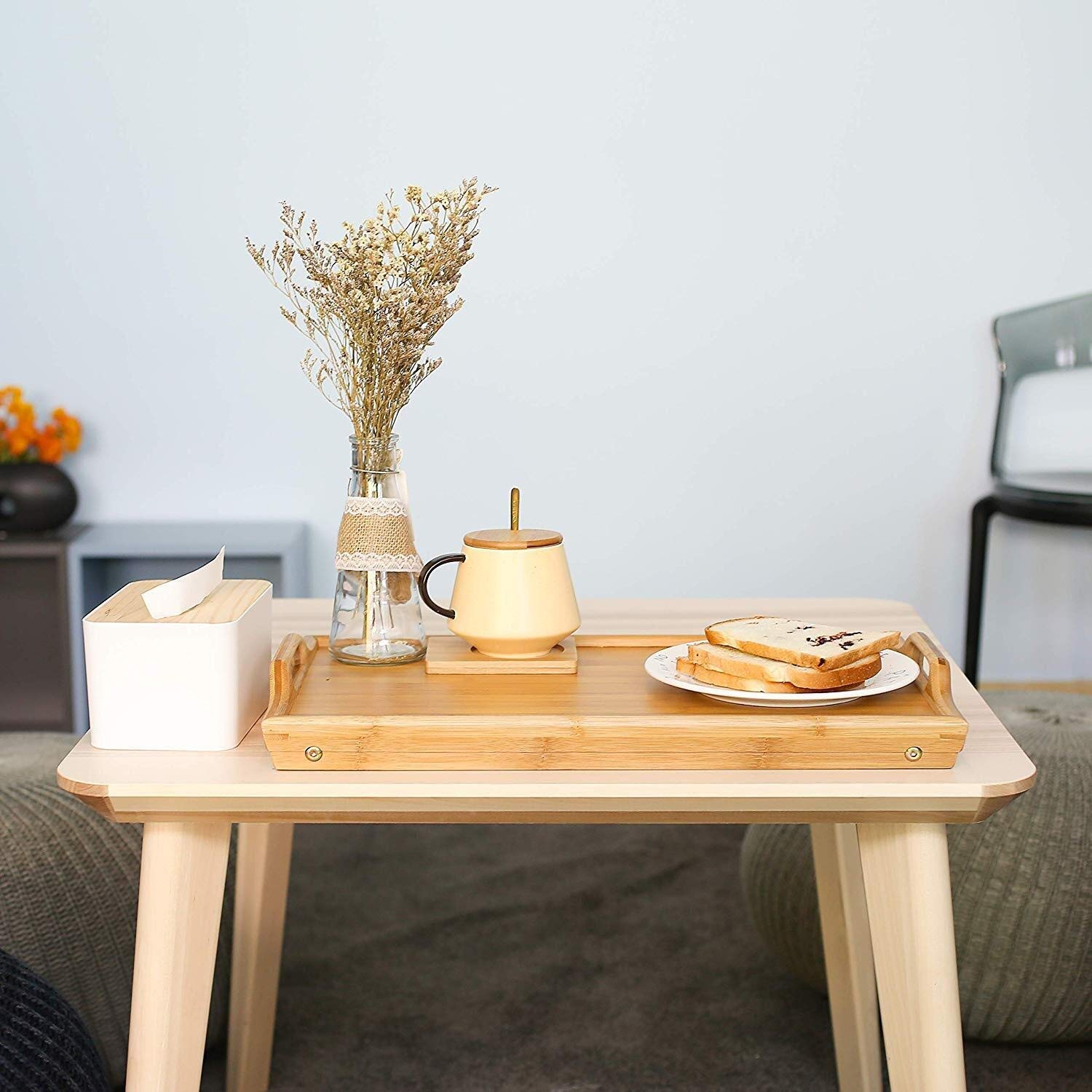 Vassoio Da Letto In Bambù Con Gambe Pieghevoli - Comodino Per Colazione E Spuntini - Foto 11