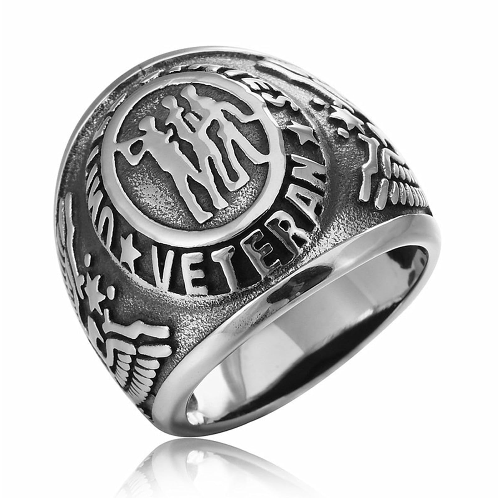 VHJdtE Rings, Military Retro Design with Soldier Silhouette, Memorial Honor Jewellery Gift for Veterans(S)