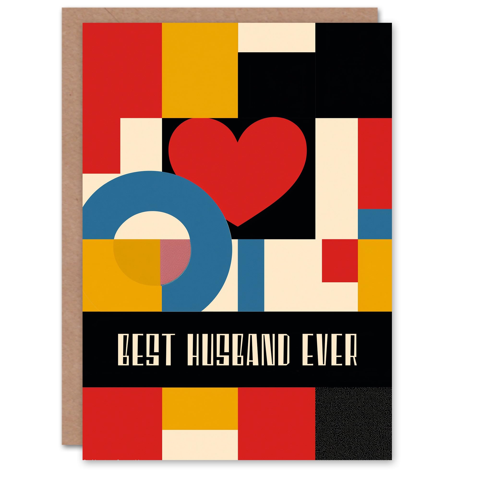 Artery8 Valentines Day Greeting Card Best Husband Ever Mondrian Design For Him Partner
