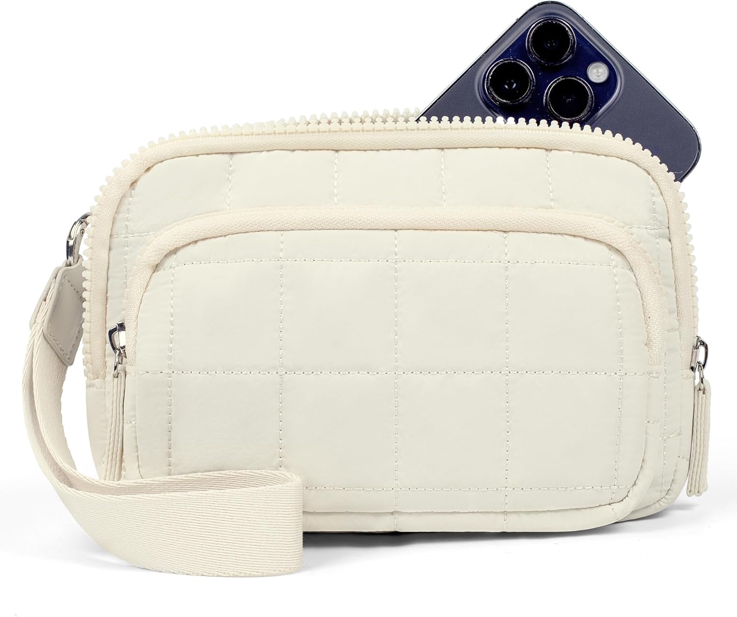 VONAL Wristlet Wallets for Women Nylon Quilted Wallet with 3 Zipper Purse for Travel Credit Card Holder Phone Organizer