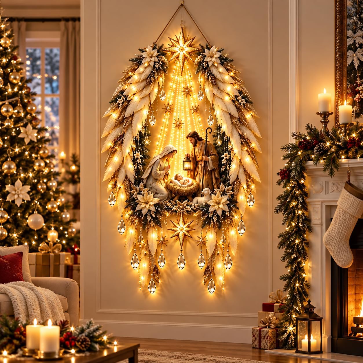 WSELiYi Lighted Nativity Wall Decor- Bethlehem Star of Faith
