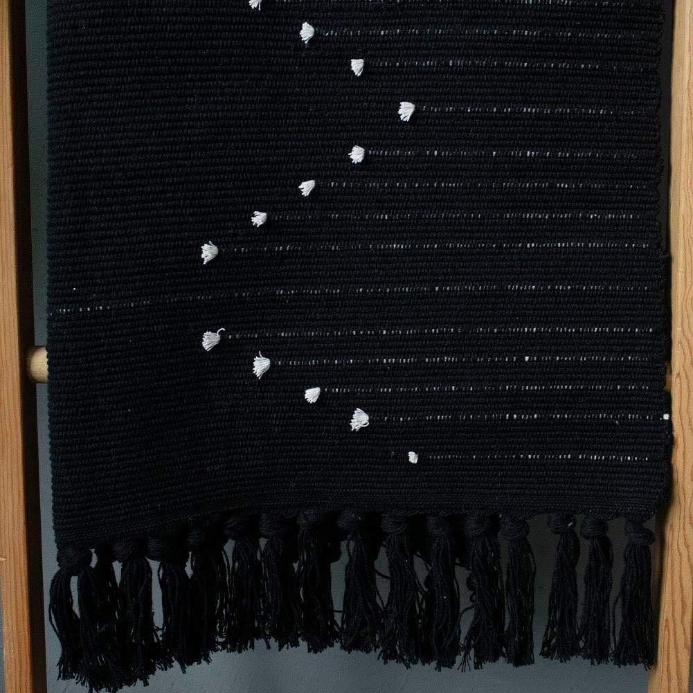 idee-home Boho Rug, Boho Kitchen Rug Runner Washable, Boho Bathroom Rug Woven Small Cotton Bohemian Tribal Farmhouse Tassels Bedroom Hallway Moroccan Bath Mat 3'x5', Black