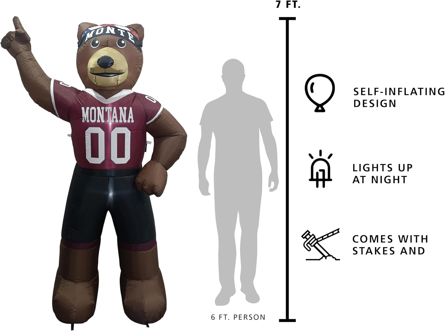 Logo Brands NCAA 7 FT Inflatable Mascot -Powerful 12V Blower & Fast Setup – LED Yard Decoration for Game Day, Tailgates, Holidays – NCAA Team Outdoor Décor