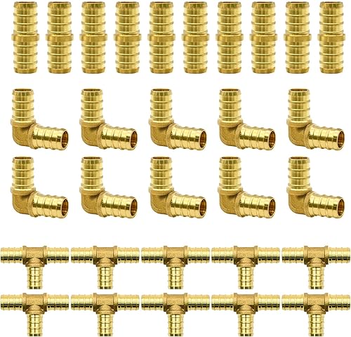 Miniatura 8 de 15 accesorios PEX, accesorios PEX de 12 pulgada, juego de acoplamientos rectos de codo TEE, combo de accesorios de engarce de latón PEX con