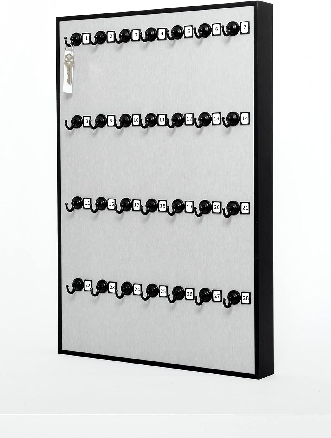 Key Holder # 40MAF, Key Rack for Wall, Aluminum Framed 40 Bolted Metal Hooks with Numberplate, Extra Space, and Adjustable Hangers for Executive Offices (40 Sets of Tag & Ring Included) Made in USA