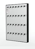 International Stand Company Key Holder # 28MAF, Key Rack for Wall, Aluminum Framed 28 Bolted Metal Hooks with Numberplate, Extra Space, and Adjustable Hangers (30 Sets of Tag & Ring Included)